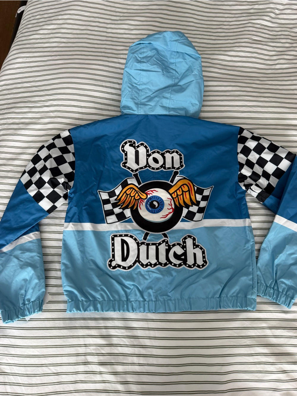 Von Dutch Originals Blue Racing Graphic Hooded Jacket Size L